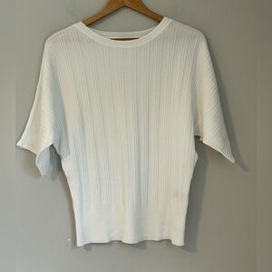 Women's White Short Sleeve Ribbed Knit Tee